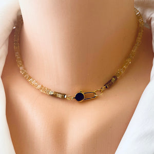 Citrine Choker Necklace with Gold Vermeil Details, 15.5"inches, November Birthstone