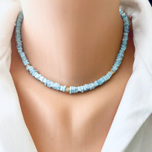 Lade das Bild in den Galerie-Viewer, Blue Peru Opal Choker Necklace with Gold Vermeil Details and Lobster Clasp, 16&quot;in
