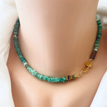Load image into Gallery viewer, Green Chrysoprase Heishi Square Beads Choker Necklace with Gold Vermeil, 15.75&quot;inches
