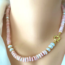 Load image into Gallery viewer, Pink Opal Tire Beads w Freshwater Pearls Necklace and Removable Baroque Pearl Pendant, 17.5&quot;inches
