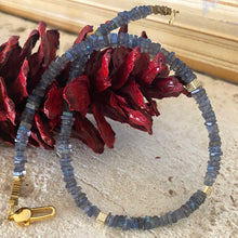 Load image into Gallery viewer, Labradorite Choker Necklace with Gold Vermeil Details and Clasp, 15&quot;inches
