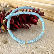 Load image into Gallery viewer, Blue Peru Opal Choker Necklace with Gold Vermeil Details and Lobster Clasp, 16&quot;in
