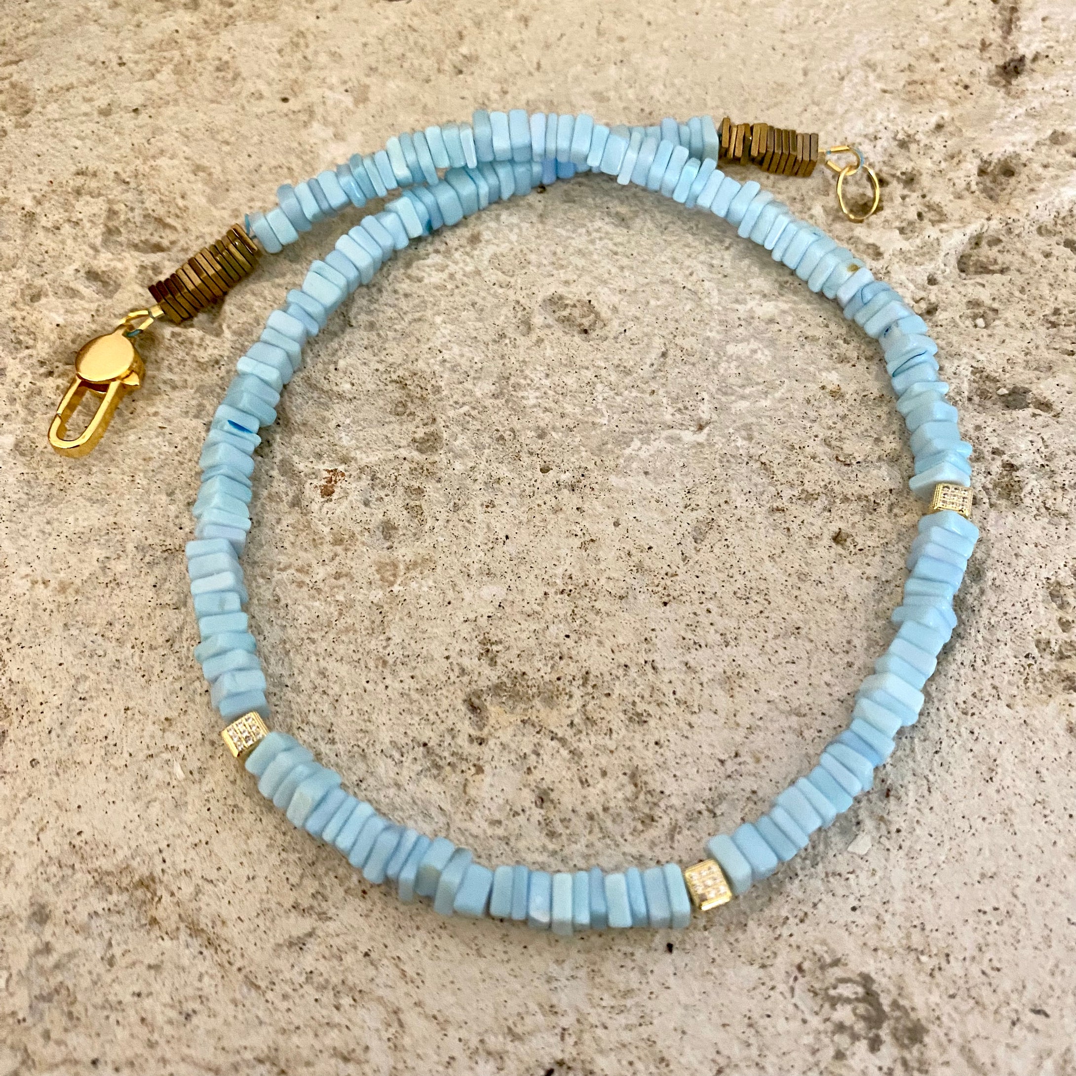 Blue Peru Opal Choker Necklace