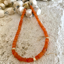 Load image into Gallery viewer, Bright Orange Carnelian Choker Necklace &amp; Gold Vermeil Details and Clasp, 15.5&quot;in
