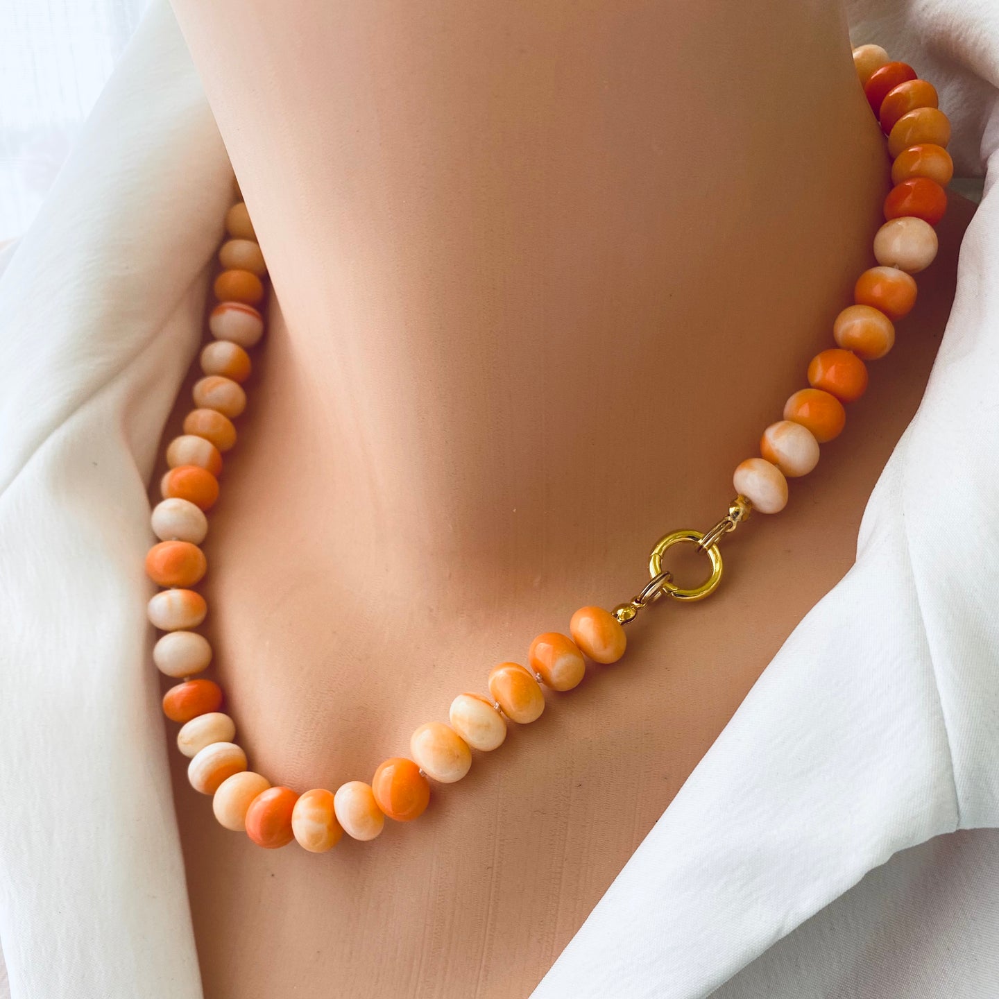 Orange Shaded Opal Candy Necklace, Gold Vermeil, 19