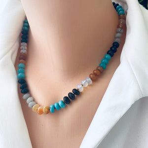 Colorful Hand-Knotted Gemstone Candy Necklace, 18 inches, with Silver Marine Clasp