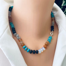 Load image into Gallery viewer, Hand-Knotted Aventurine, Turquoise, Onyx &amp; Jade Candy Necklace with Silver Marine Clasp, 18 inches
