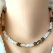 Lade das Bild in den Galerie-Viewer, Moonstone &amp; Labradorite Necklace, Gold Plated Magnetic Clasp, 17&quot;in
