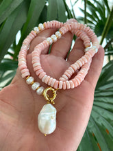 Lade das Bild in den Galerie-Viewer, Pink Opal Tire Beads w Freshwater Pearls Necklace and Removable Baroque Pearl Pendant, 17.5&quot;inches
