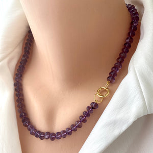 Hand Knotted Brazil Amethyst Candy Necklace, Gold Vermeil, 20”in, February Birthstone