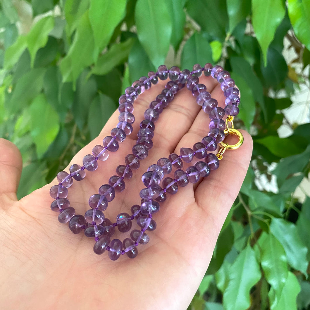 Hand Knotted Brazil Amethyst Candy Necklace, Gold Vermeil, 20”in, February Birthstone