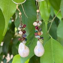 Cargar imagen en el visor de la galería, Mixed Gemstones Cluster Earrings w Baroque Pearls
