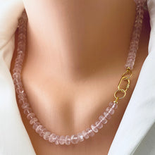 Load image into Gallery viewer, Rose Quartz Candy Necklace, Gold Vermeil Plated Push Lock or Carabiner Clasp, 19”inches
