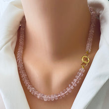 Cargar imagen en el visor de la galería, Rose Quartz Candy Necklace, Gold Vermeil Plated Push Lock or Carabiner Clasp, 19”inches
