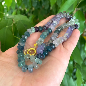 Multi Fluorite Candy Necklace, Gold Vermeil Plated Push Lock or Marine Clasp, 21.5" or 23.5”inches