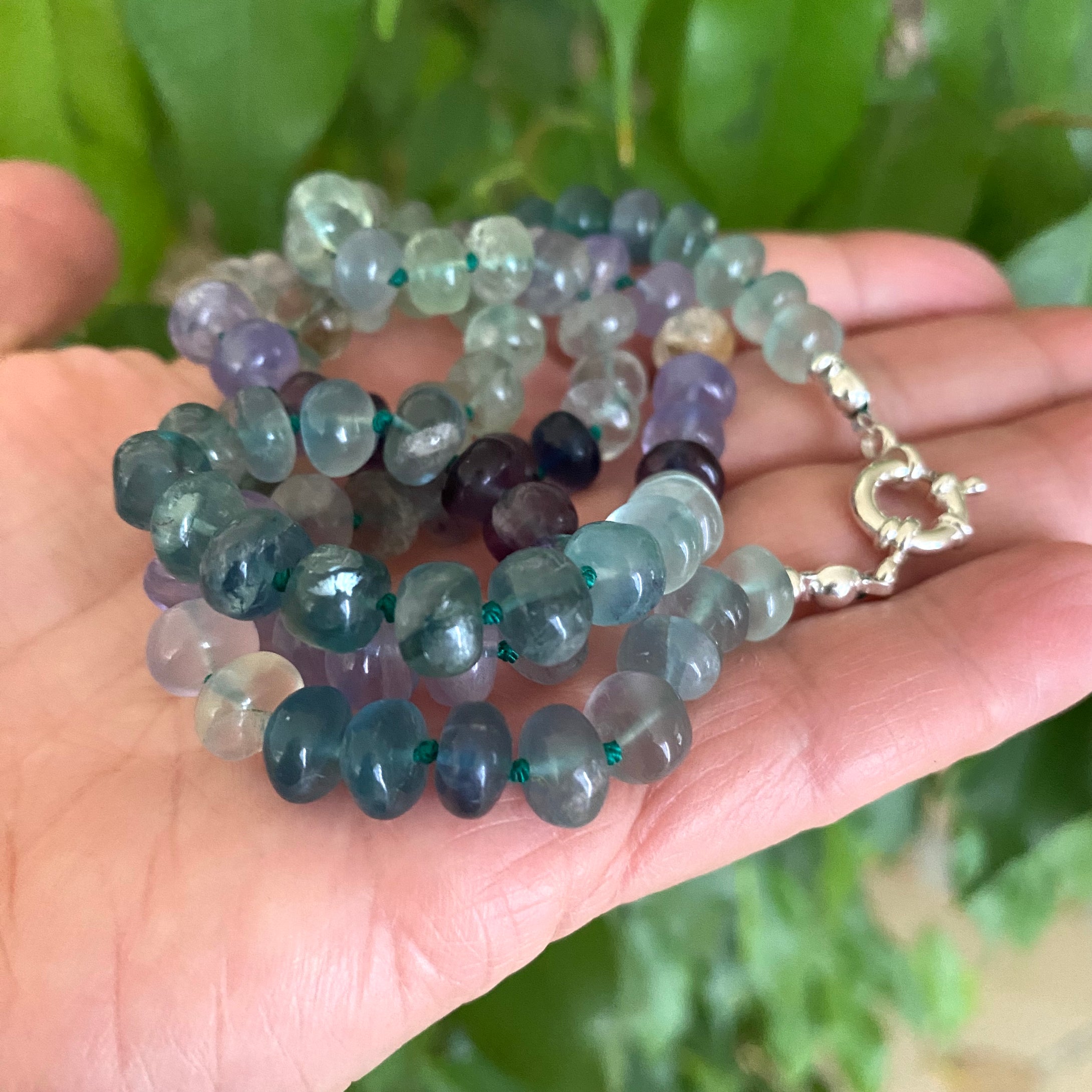 Multi Fluorite Candy Necklace, Gold Push Lock or Marine Clasp