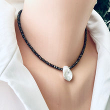 Cargar imagen en el visor de la galería, Pyrite Beads and Freshwater White Keshi Pearl Choker Necklace
