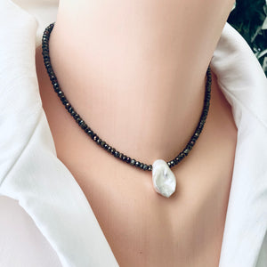 Pyrite Beads and Freshwater White Keshi Pearl Choker Necklace