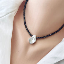 Load image into Gallery viewer, Pyrite Beads and Freshwater White Keshi Pearl Choker Necklace
