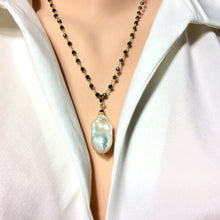 Cargar imagen en el visor de la galería, Baroque Pearl &amp; Pyrite Pendant Necklace, Pave Diamonds, Pyrite Rosary Chain
