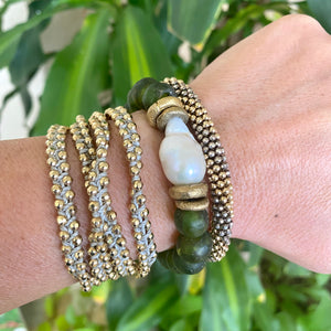Baroque Pearl and African Tribal Glass Bead Stretch Bracelet Stack