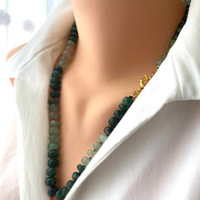 Load image into Gallery viewer, Hand Knotted Ombre Green Strawberry Quartz Candy Necklace, Gold Vermeil Plated Marine Clasp, 19&quot;or23”inches,

