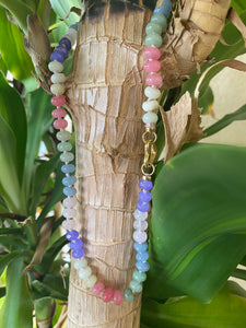 Pink, green, blue white and purple gemstone necklace