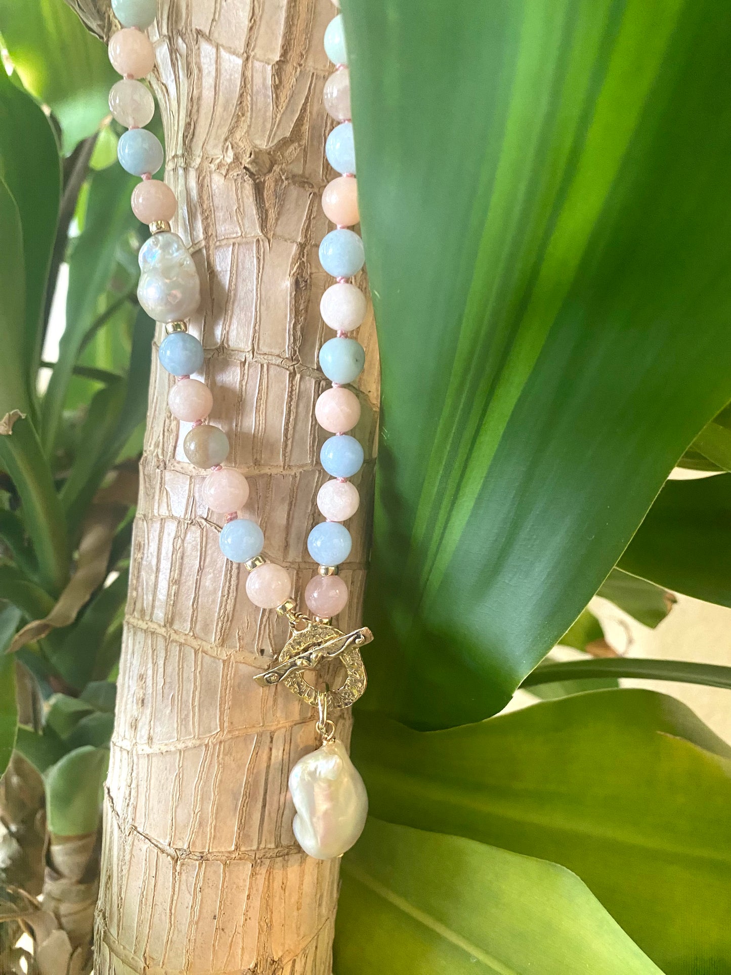 LIVE #16 - Morganite, Aquamarine & Baroque Pearl Toggle Necklace