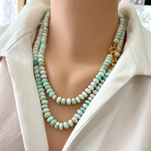 Load image into Gallery viewer, Blue Peru Opal Candy Necklace, 20&quot; or 22.5&quot;inches, Gold Vermeil Plated Sterling Silver
