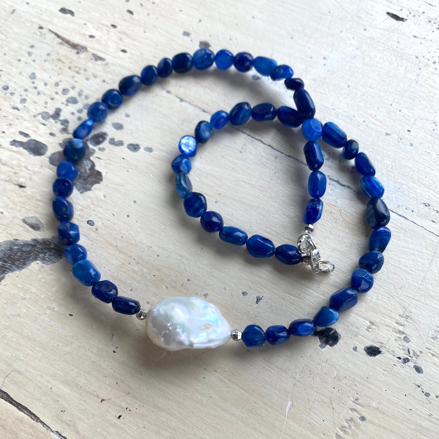 Blue Kyanite & Baroque Pearl Necklace