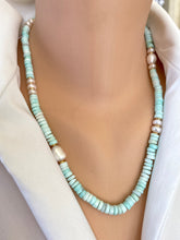 Cargar imagen en el visor de la galería, Sky Blue Opal Tire Beads &amp; Freshwater Pearls Candy Necklace, Vermeil, 21&quot;in
