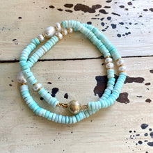 Lade das Bild in den Galerie-Viewer, Sky Blue Opal Tire Beads &amp; Freshwater Pearls Candy Necklace, Vermeil, 21&quot;in
