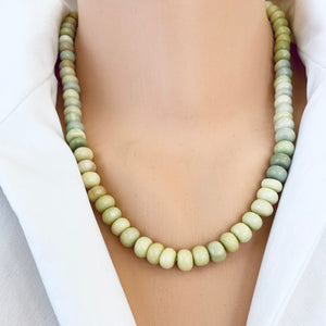 Olive Green Shaded Opal Candy Necklace, Vermeil, 20"in