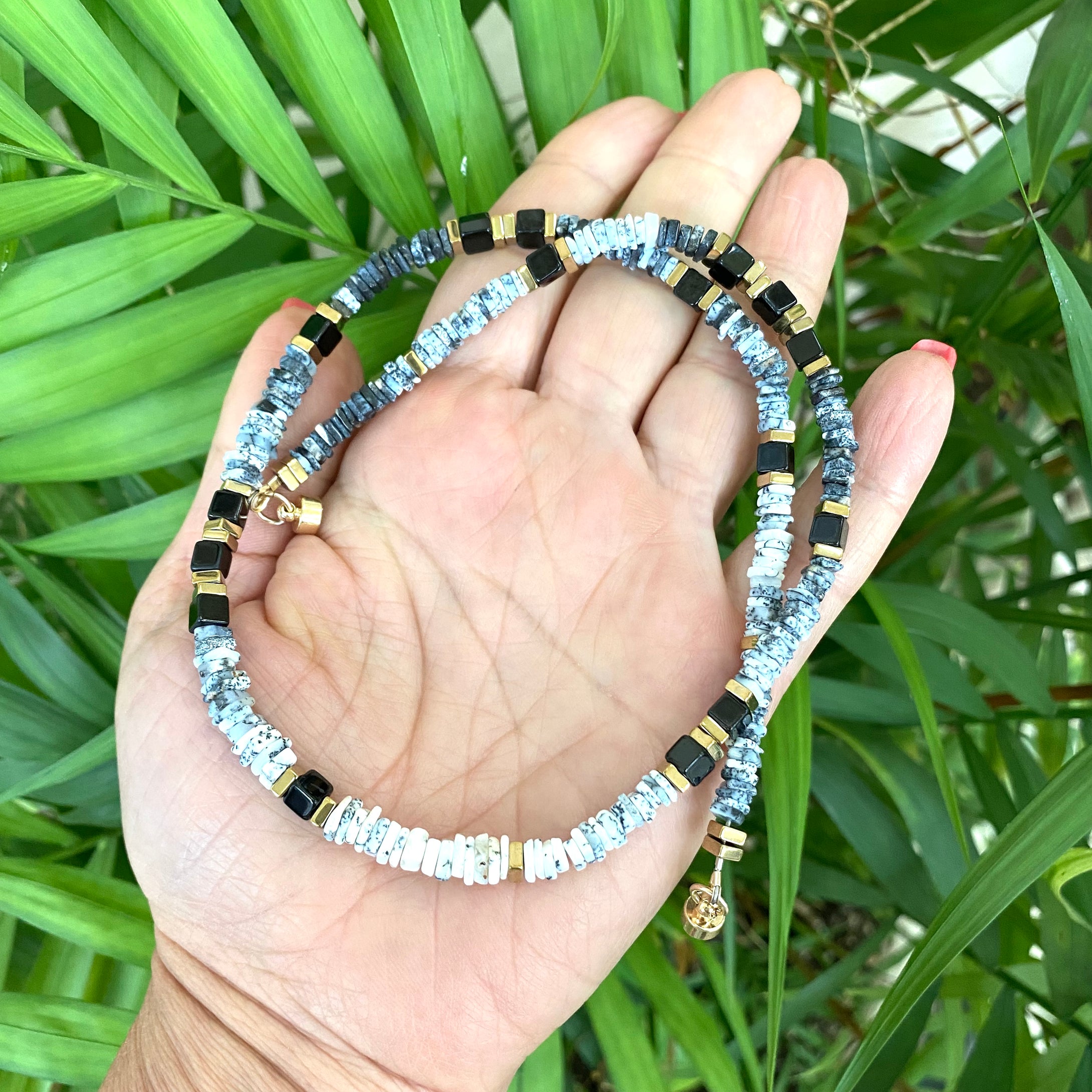Dendritic Opal & Black Spinel Necklace, Magnetic Clasp