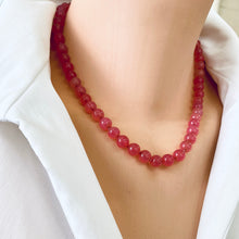 Load image into Gallery viewer, Cherry, Strawberry Quartz Beads Candy Necklace, Hand Knotted, Sterling Silver Box Clasp 18&quot;

