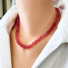 Load image into Gallery viewer, Cherry, Strawberry Quartz Beads Candy Necklace, Hand Knotted, Sterling Silver Box Clasp 18&quot;
