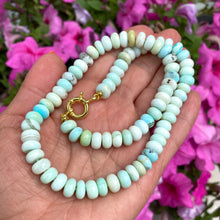 Load image into Gallery viewer, Blue Peru Opal Candy Necklace, 20&quot; or 22.5&quot;inches, Gold Vermeil Plated Sterling Silver

