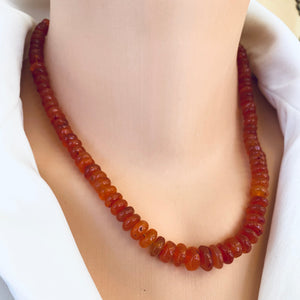 Hand Knotted Carnelian Candy Necklace, Sterling Silver Marine Closure, 18.5"in