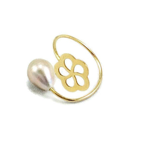 Solid Gold 18K Minimalist Flower Pearl Ring