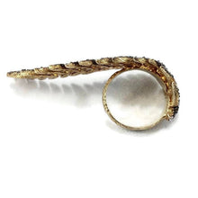 Load image into Gallery viewer, Vermeil Leaf Shape Ring featuring an antique finish and cubic zirconia design, showcasing an elegant leaf motif.
