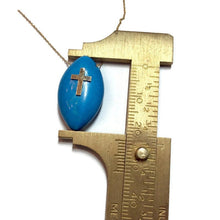 Cargar imagen en el visor de la galería, Solid Gold 18K Minimalist Turquoise Cross Pendant on Thin Chain
