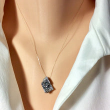 Load image into Gallery viewer, Solid Gold 18K Raw Druzy Quartz Pendant, Floating Pendant on Solid Gold Chain, 18&quot;Inches long
