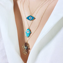 Load image into Gallery viewer, Solid Gold 18K Dainty Minimalist Enamel Hamsa Necklace 20&quot;Inches Long
