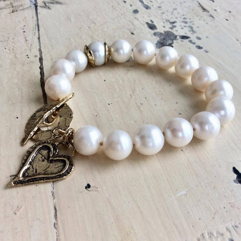 Large Pearls Love Charm Bracelet