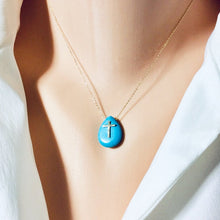 Load image into Gallery viewer, Solid Gold 18K Turquoise Pendant Solid Gold Cross Pendant &amp; Chain 16&quot; or 18&quot;Inches Long
