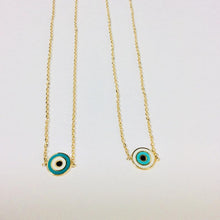Load image into Gallery viewer, Solid Gold 18K Dainty Minimalist Evil Eye Enamel Pendant Collar Necklace 12 3/4&quot;Inches
