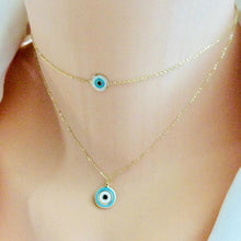 Load image into Gallery viewer, Solid Gold 18K Dainty Minimalist Evil Eye Enamel Pendant Collar Necklace 12 3/4&quot;Inches
