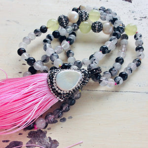 Rutilated Quartz Boho Style Tassel Necklace