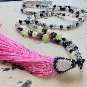 Rutilated Quartz Boho Style Tassel Necklace