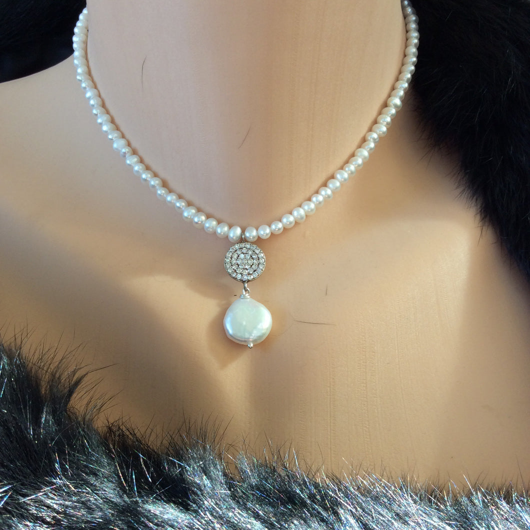 Minimalist Pearl Choker Charm Necklace